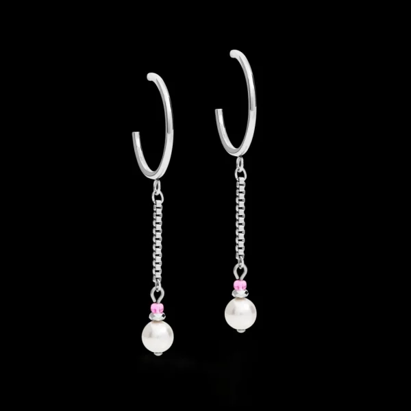 Earrings Creole Ypsilon Chain Crystal Pearl, Crystals & Stainless Steel Silver-Rose | COEUR DE LION Hot