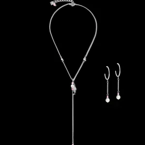 Earrings Creole Ypsilon Chain Crystal Pearl, Crystals & Stainless Steel Silver-Rose | COEUR DE LION Hot