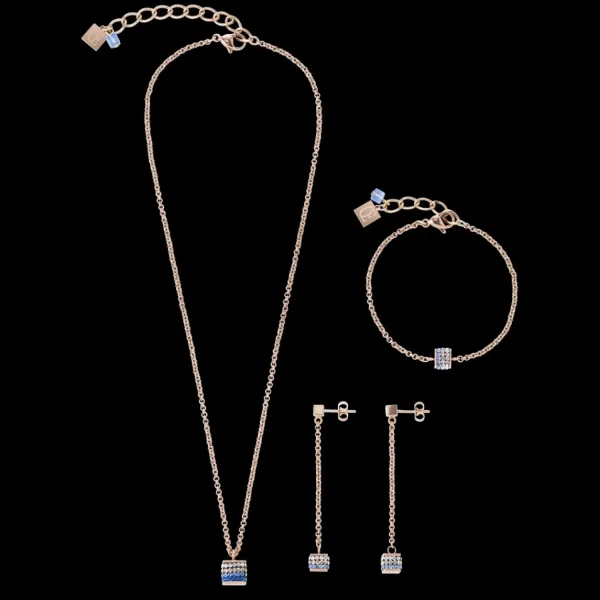 Earrings Cube Crystals Pave & Stainless Steel Rose Gold & Blue | COEUR DE LION Discount