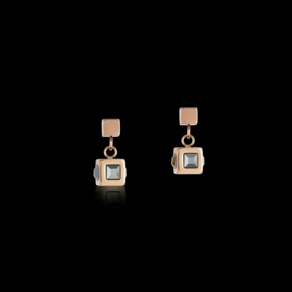 Earrings Cube Stainlees Steel Rose Gold & Crystal Anthracite | COEUR DE LION Fashion