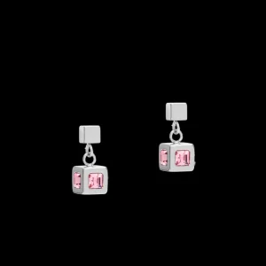 Earrings Cube Stainlees Steel Silver & Crystal Rose | COEUR DE LION New