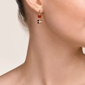 Earrings Geocube® Big Cube Crystals Pave, Gemstones & Stainless Steel Rose Gold Multicolor Gemstone | COEUR DE LION Sale