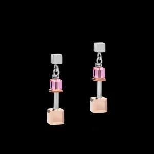 Earrings Geocube® Crystals & Stainless Steel Rose Gold-Silver Multicolour Art Nouveau | COEUR DE LION Discount