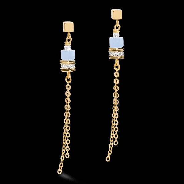 Earrings Geocube® Double Chain Long Stainless Steel Gold-Blue | COEUR DE LION Clearance