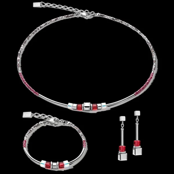 Earrings Geocube® Frontline Silver-Red | COEUR DE LION Sale