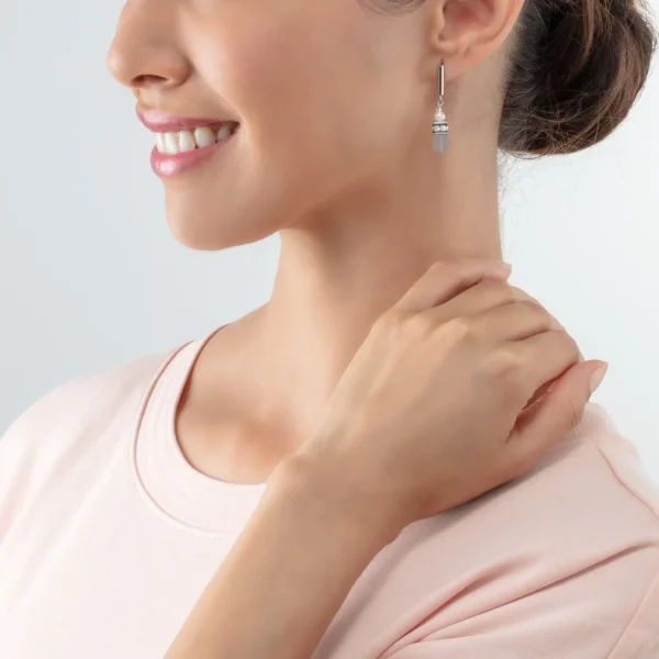 Earrings Geocube® Fusion Precious Pearl Mix Silver-Grey | COEUR DE LION Sale