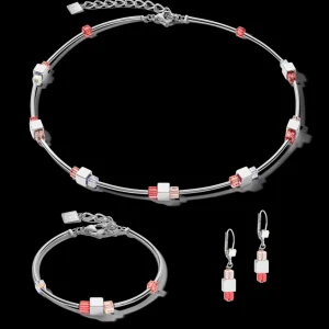 Earrings Geocube® Haematite & Crystals Silver-Red | COEUR DE LION Cheap