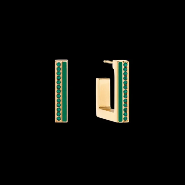 Earrings Hoops Square Stripes 20 Gold-Green | COEUR DE LION Cheap