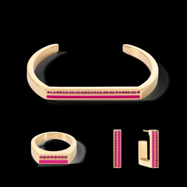 Earrings Hoops Square Stripes 20 Gold-Pink | COEUR DE LION Best Sale