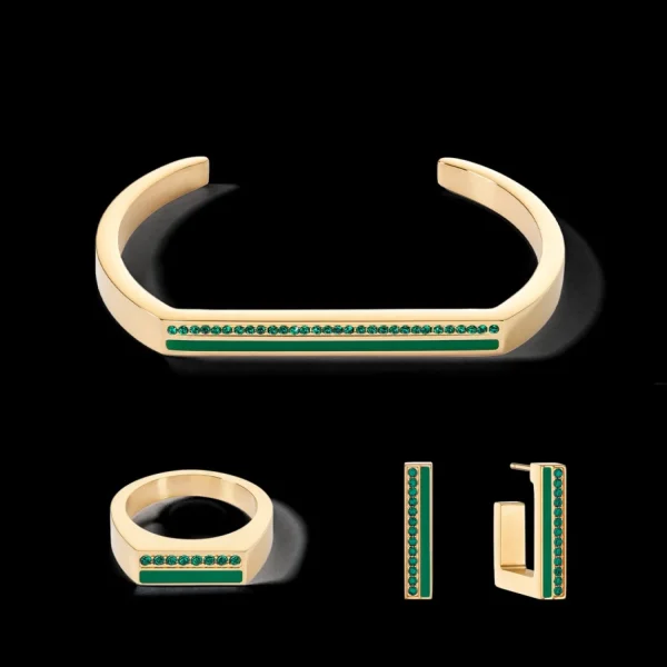 Earrings Hoops Square Stripes 20 Gold-Green | COEUR DE LION Cheap