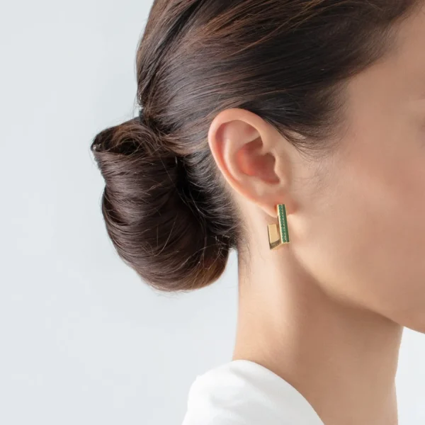 Earrings Hoops Square Stripes 20 Gold-Green | COEUR DE LION Cheap