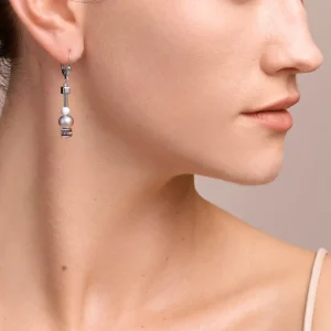 Earrings Pearls & Cubes Gemstones Silver-Rose | COEUR DE LION Fashion