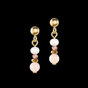 Earrings Romantic Freshwater Pearls & Rose Quartz Gold | COEUR DE LION New