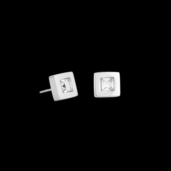 Earrings Square Stainlees Steel Silver & Crystal | COEUR DE LION Outlet