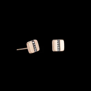 Earrings Stainless Steel Square Rose Gold & Crystals Pave Strip Anthracite | COEUR DE LION Cheap