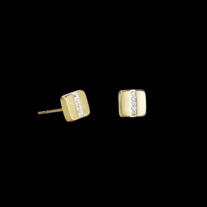 Earrings Stainless Steel Square Gold & Crystals Pave Strip Crystal | COEUR DE LION Fashion