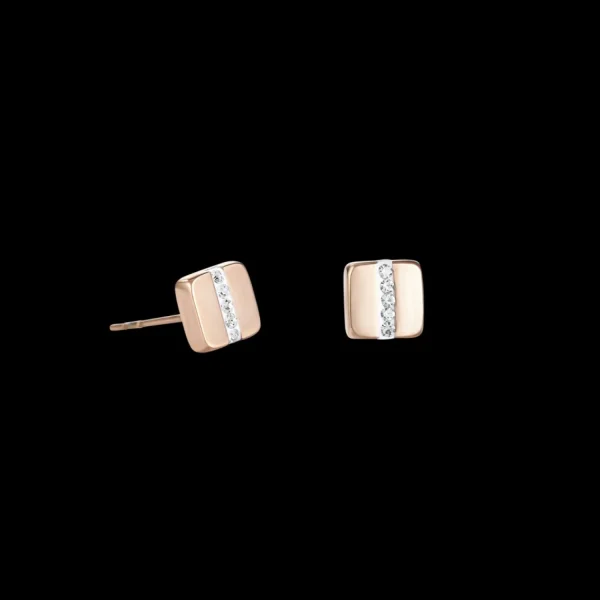 Earrings Stainless Steel Square Rose Gold & Crystals Pave Strip Crystal | COEUR DE LION Flash Sale