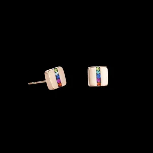 Earrings Stainless Steel Square Rose Gold & Crystals Pave Strip Multicolour | COEUR DE LION Cheap