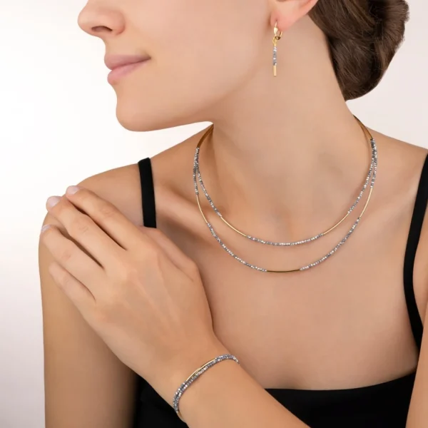 Earrings Waterfall Small Stainless Steel Gold & Glass Silver | COEUR DE LION New