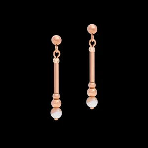 Earrings Y2 Botswana Agate Spheres, Crystals Pave & Stainless Steel Rose Gold Beige-Grey | COEUR DE LION Outlet