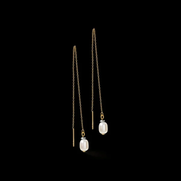 Earrings Y Chain & Oval Freshwater Pearls Gold White | COEUR DE LION Online