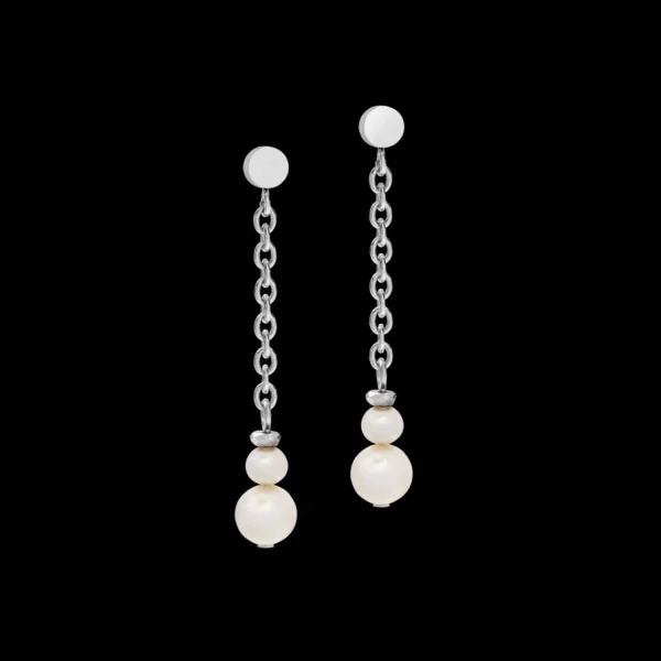 Earrings Y Chain & Ring Freshwater Pearls & Stainless Steel White-Silver | COEUR DE LION Best Sale