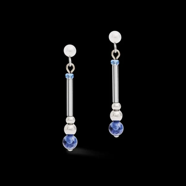 Earrings Y2 Sodalite Spheres, Crystals Pave & Stainless Steel Silver Blue | COEUR DE LION Outlet