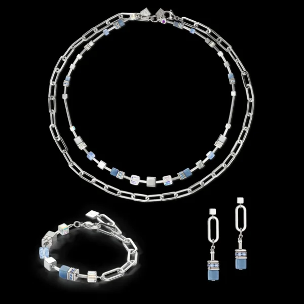 Geocube® Fusion Chain Earrings Silver Blue | COEUR DE LION Best Sale