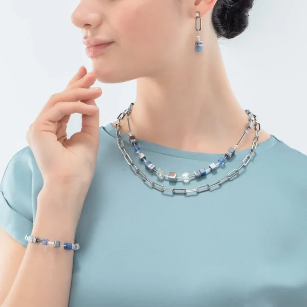 Geocube® Fusion Chain Necklace Silver Blue | COEUR DE LION Outlet