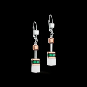 Geocube® Iconic Earrings Rose Gold White & Dark Green | COEUR DE LION Clearance