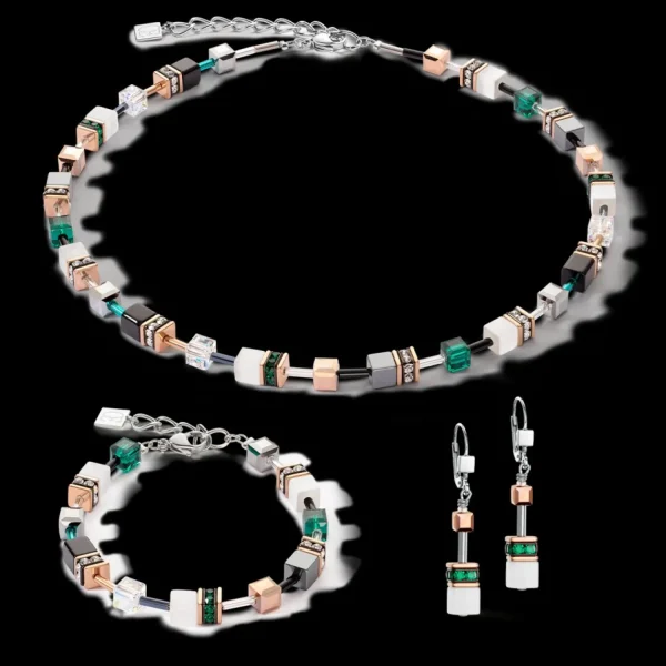 Geocube® Iconic Earrings Rose Gold White & Dark Green | COEUR DE LION Clearance