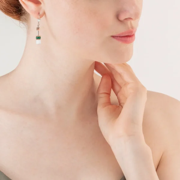 Geocube® Iconic Earrings Rose Gold White & Dark Green | COEUR DE LION Flash Sale