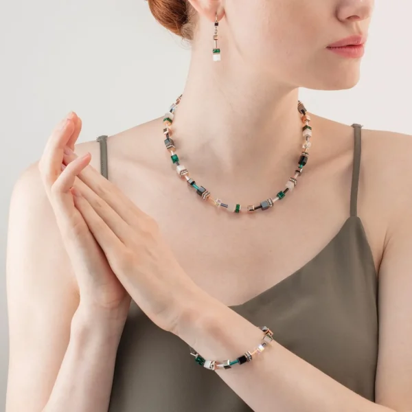 Geocube® Iconic Necklace Rose Gold White & Dark Green | COEUR DE LION Fashion
