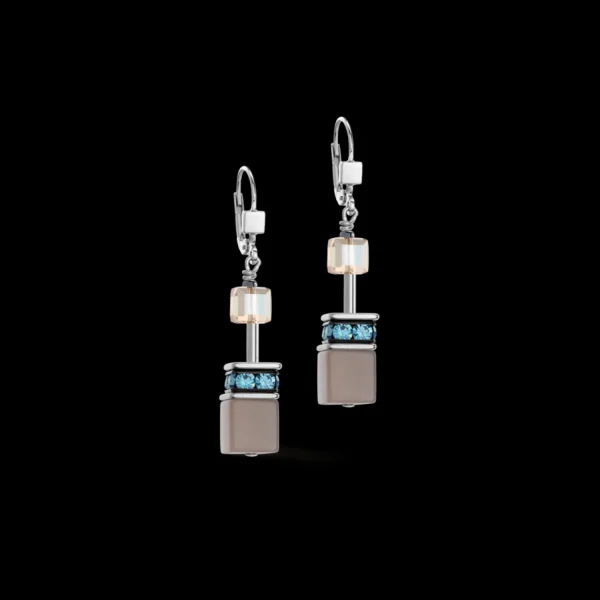 Geocube® Iconic Statement Precious Earrings Aqua-Beige | COEUR DE LION New