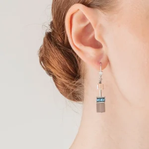 Geocube® Iconic Statement Precious Earrings Aqua-Beige | COEUR DE LION New