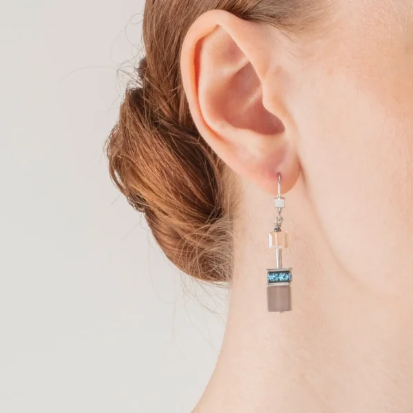 Geocube® Iconic Statement Precious Earrings Aqua-Beige | COEUR DE LION Online