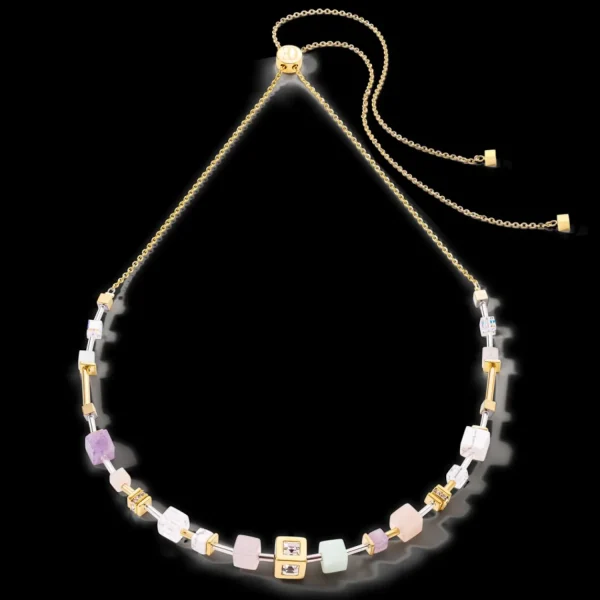 Geocube® Precious & Slider Closure Necklace Gold Multicolour Pastel | COEUR DE LION Online