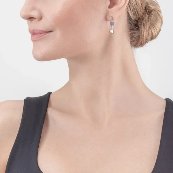 Geocube® Precious & Slider Closure Earrings Silver-Blue | COEUR DE LION Store