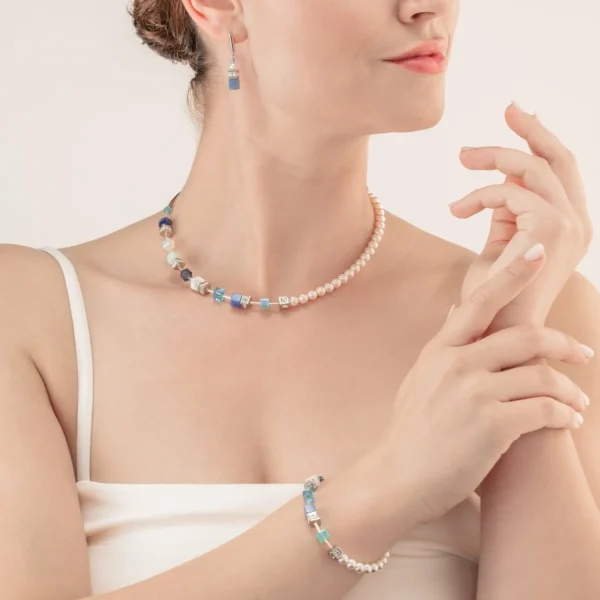 Geocube® Precious Fusion Pearls Necklace Aqua Blue | COEUR DE LION New