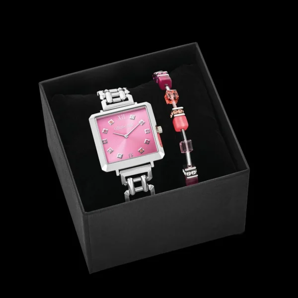 Gift Set Watch Iconic Cube Viva Magenta Silver & Geocube® Iconic Bracelet Viva Magenta | COEUR DE LION Best Sale