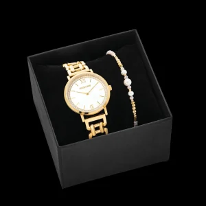 Gift Set Watch Round Sparkling Mother-Of-Pearl & Bracelet Drops Gold | COEUR DE LION Flash Sale