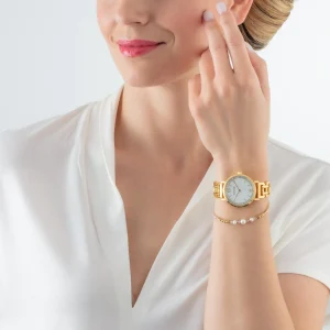 Gift Set Watch Round Sparkling Mother-Of-Pearl & Bracelet Drops Gold | COEUR DE LION Flash Sale