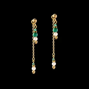 Harmony Multiwear Earrings Freshwater Pearls & Malachite Gold | COEUR DE LION Store