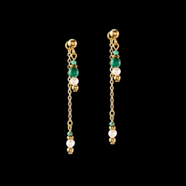 Harmony Multiwear Earrings Freshwater Pearls & Malachite Gold | COEUR DE LION Best