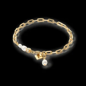 Modern Chain Bracelet With Freshwater Pearl Charms Gold | COEUR DE LION New