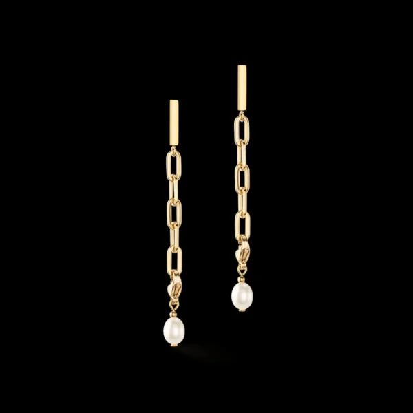 Modern Chain Earrings With Freshwater Pearl Charms Gold | COEUR DE LION Best