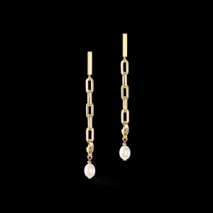 Modern Chain Earrings With Freshwater Pearl Charms Gold | COEUR DE LION Best