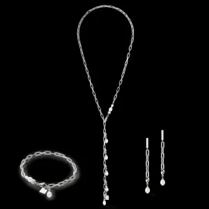 Modern Chain Earrings With Freshwater Pearl Charms Silver | COEUR DE LION Best