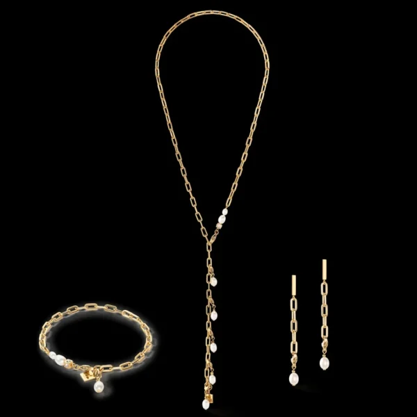 Modern Chain Necklace With Freshwater Pearl Charms Gold | COEUR DE LION Fashion