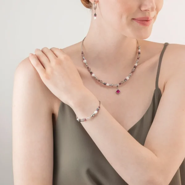 Necklace Brilliant Square Interchangeable Pendant Precious Pink | COEUR DE LION Cheap